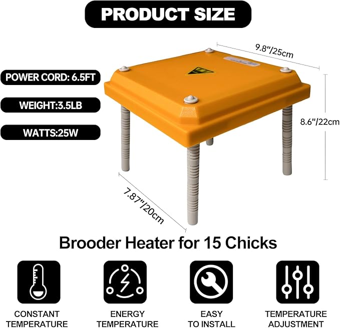 Brooder Heater for Chicks - Chick Brooder Plate with Adjustable Temperature Height Adjustable Chick Warmer for 12 Chicks Heater