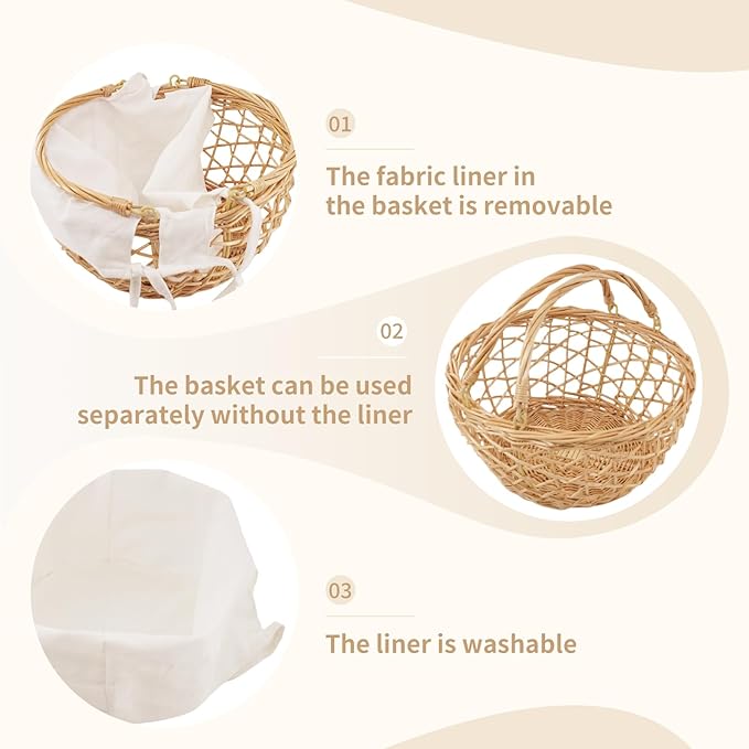 YRMT Wicker Egg Basket Handmade Egg Collecting Basket with Handles and lining Farmhouse Garden Harvest Basket Natural 11"x11"x5"