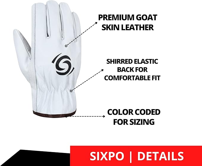 Leather Work Gloves Pack of 12 Pairs Warehouse Gardening Construction Gloves for Men Women Goat Skin Working Gloves