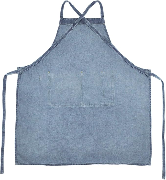 Adjustable Bib Apron with Large Pockets, Cotton Denim Gardening Apron Cross Back Work Jean Apron for Women Men(Style A, Deep Blue)