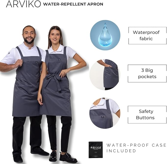 Aquasafe Water-Repellent Cross-Back Bib Apron - Unisex One Size