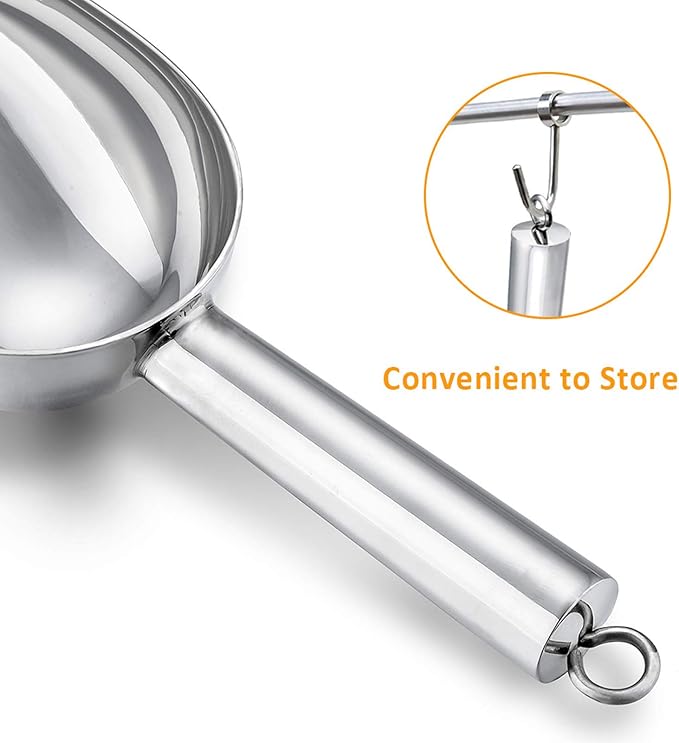 Ice Scoop, E-far Stainless Steel Kitchen Utility Scoop Set, Ideal for Ice Cube/Coffee Bean/Food/Candy/Flour/Popcorn, Set of 3 (5-8-12 Ounce)