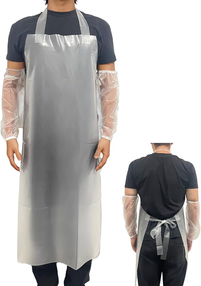 ELEBOX Waterproof Oil Proof Bib Apron Utility Apron Chemical Resistant Apron with Sleeve Work Apron Ultra Lightweight