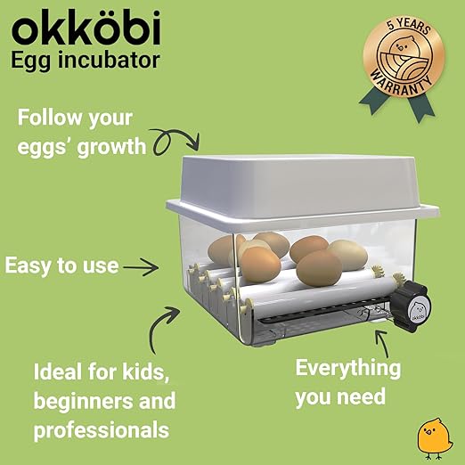 OBI-36 Egg Incubator for Hatching - 36 Eggs - Stable Temperature & Humidity Control with Eggloo Insulation, Candler - Ideal for Families and Farms - Suitable for Chicken, Duck, Quail Eggs