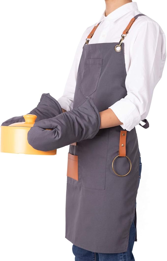NEOVIVA Canvas Tool Apron for Men and Women with Pockets, Heavy Duty Cross Back Work Apron for Shop BBQ Woodworking