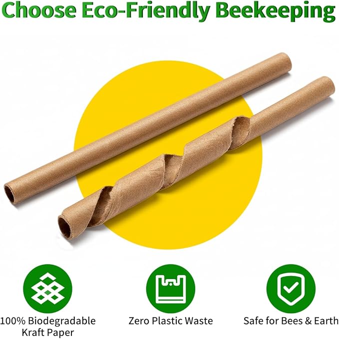 Mason Bee Tubes 300 Pack - Kraft Paper Bee Nesting Tubes for Mason Bees, 5/16" x 6" Size, Ideal for Filling Mason Bee Houses and Garden Pollination