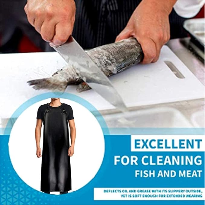 K Y KANGYUN Men's Black Waterproof Rubber Vinyl Work Apron- 43"x29" Heavy Duty Model,Best for Staying Dry When Dishwashing, Lab Work, Butcher, Dog Grooming, Cleaning Fish (1 Pack)