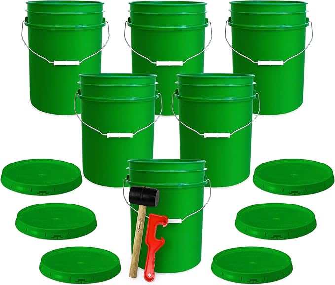 ePackageSupply 5 Gallon Plastic Bucket with Airtight Lid | Made in USA | Food Grade Bucket | BPA-Free | Heavy Duty 90 Mil All Purpose Pail | One 12" Rubber Mallet & One Lid Opener Included | 6 Pack