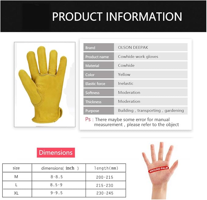 Heavy Duty leather work Gloves,Safety Cowhide Leather Garden Working Gloves for Men/Women,Driving,Yard work