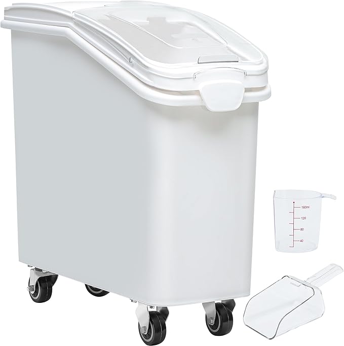 YITAHOME Large Ingredient Storage Bin, Commercial Rice Container With Wheels, Scoop, Lid and Scale - Bulk Flour Bin for Kitchen