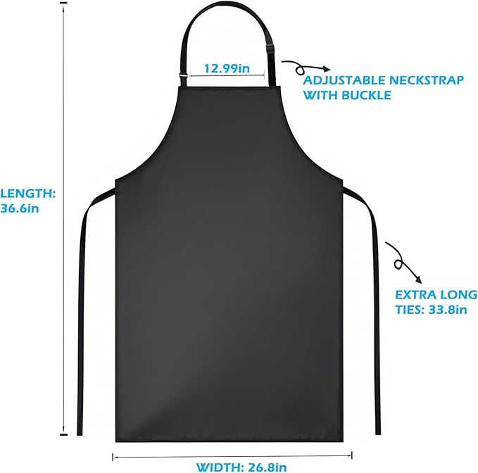 Waterproof Rubber Vinyl Apron 40 Inch Heavy Duty Adjustable Bib for Men Women Kitchen Cooking Lab Dishwashing Black