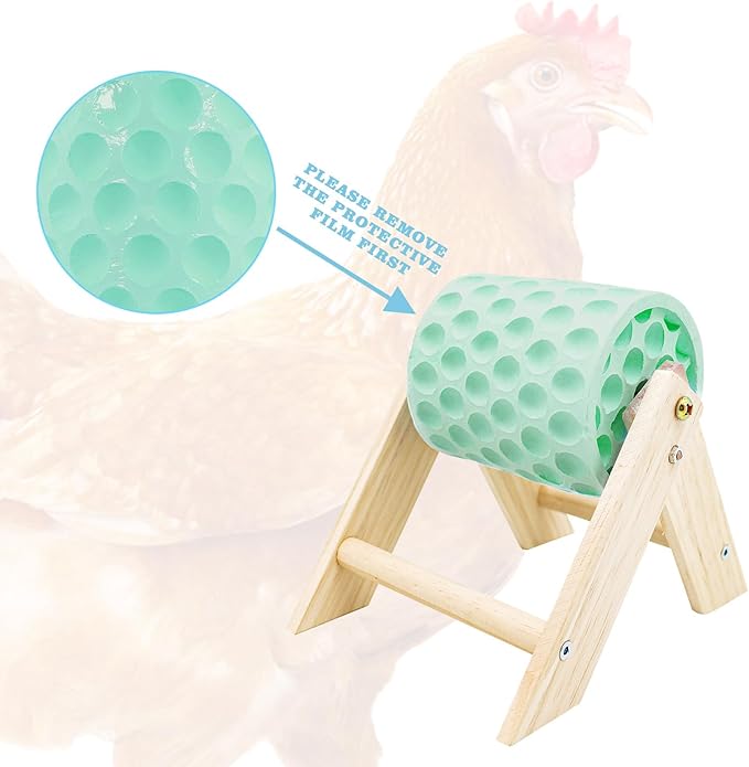 Chicken Coop Accessories, Beak Grinding Calcium Stone with Wooden Stand, Chicken Enrichment Toys, Toys for Hens, Ducks, Geese, Turkeys, Poultry, Green
