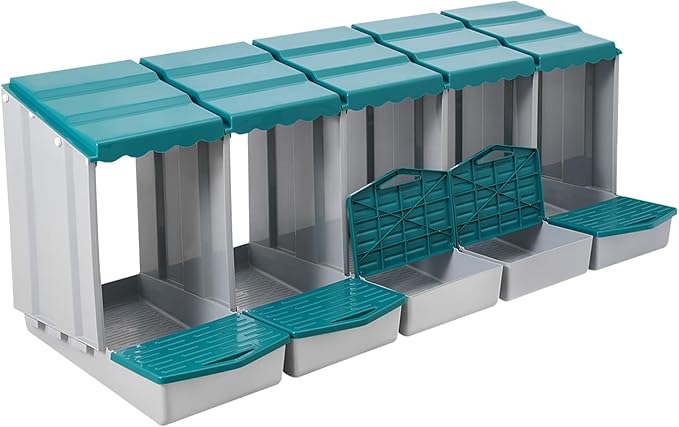 Chicken Nesting Box, 5 Compartments PP Nesting Box, Wall Mountable Nesting Boxes with Inclined Top, Drain Holes & Resting Platform for Chicken and Poultry to Collect Eggs