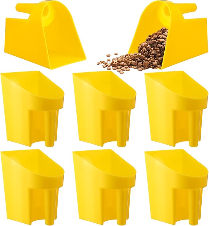 6 Pcs Plastic Enclosed Feed Scoop Heavy Duty Durable Stackable Horse Yellow Feed Scoop for Livestock Animal Ranchers Homesteaders Farmers, 2 Qt