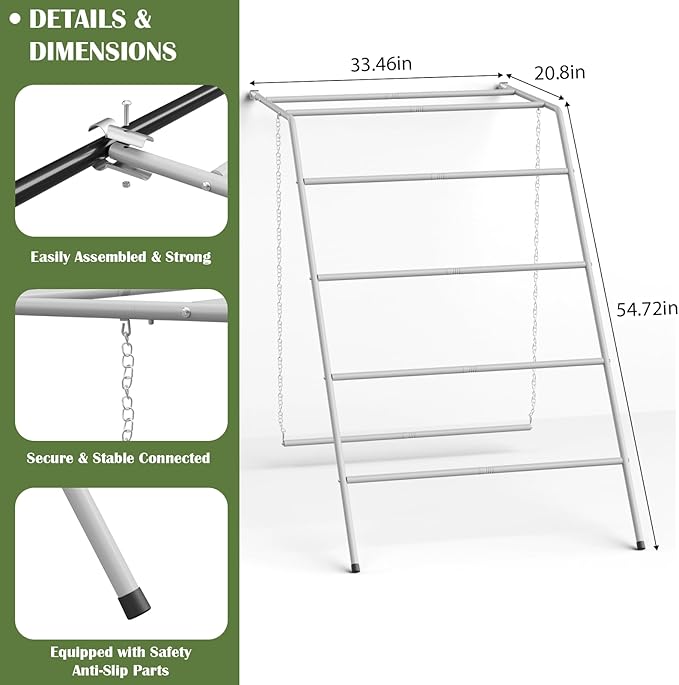 Chicken Coop Perches with Swing, Metal Chicken Roosting Bars, Chicken Run Toys Accessories for Backyard Poultry Habitat Supplies, Hen Perch for Coop, Farm Chick Ladder, Grey