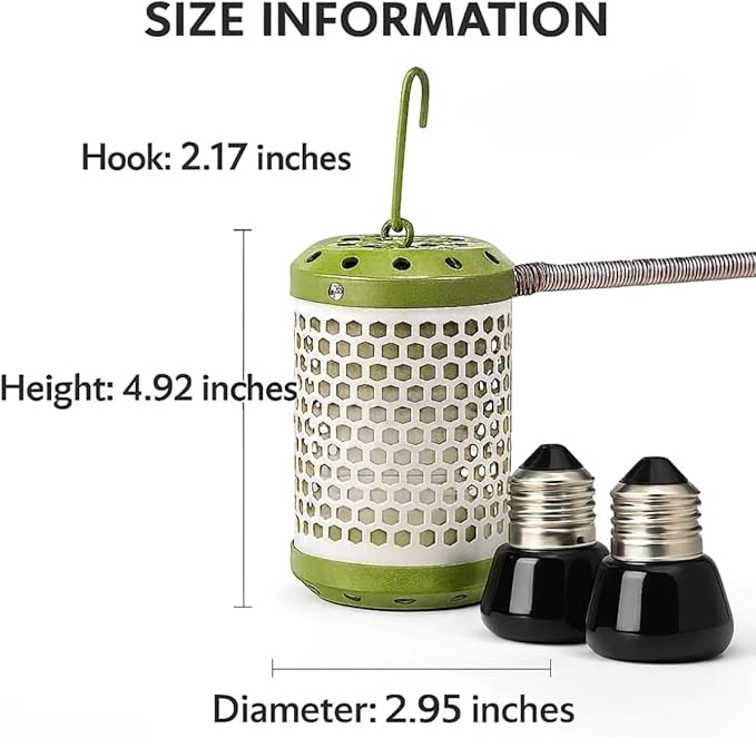 MANON ROSA Bird Cage Heater for Parakeets Chickens Parrots - Thermostatic Socket, No-Light Lamp with 2 Ceramic Bulbs (E27 110V) - Small Pet Winter Warming Equipment(25W&50W)