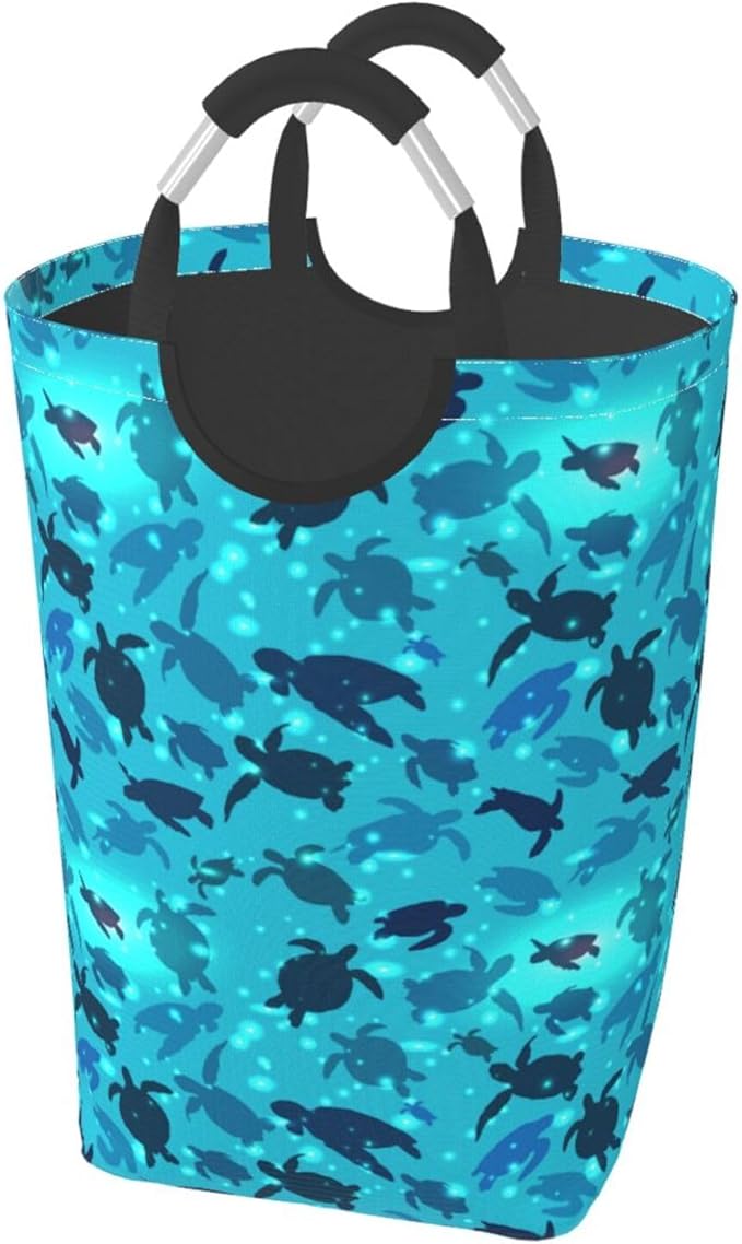 Sea Turtle Laundry Basket Ocean Beach Animals Foldable Laundry Hamper Blue Collapsible Laundry Baskets with Handles Clothes Hamper Laundry Tote Bag for Dorm Family Storage Bin 50L