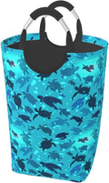 Sea Turtle Laundry Basket Ocean Beach Animals Foldable Laundry Hamper Blue Collapsible Laundry Baskets with Handles Clothes Hamper Laundry Tote Bag for Dorm Family Storage Bin 50L