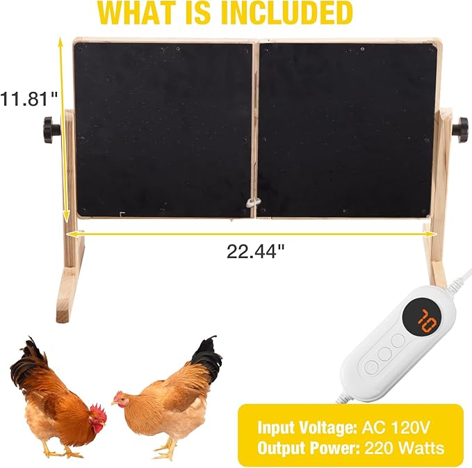 Aivituvin Foldable Chicken Coop Heater for Winter, 120w Large Size Waterproof Chicken Heater for Coop, Radiant Heat Chicks Coop Heater with 2 Heating Plates, Adjustable Temp 70~190℉ (Natural Wood)