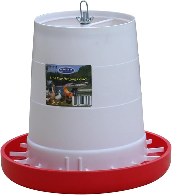 FARM-TUFF Hanging Poultry Feeder, 17lb Capacity - BPA-Free Plastic Chicken Feeder with Adjustable Feed Flow - Semi-Opaque Gravity-Fed Design for Backyard Flocks, Ducks & Turkeys