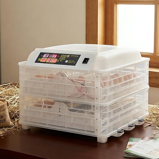 Incubator 112-Egg Fully Automatic Digital Egg Incubator for Hatching Chicken Duck Quail Bird, Auto-Turning with PID Temperature Control 20℃-40℃, Clear Window Poultry Hatcher with Egg Candler, 110V