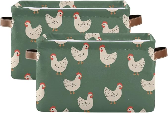 Hen Farm Birds Storage Basket Canvas Fabric Collapsible Storage Bins Box Organizer Waterproof for Home Bedrooms 1 Pack
