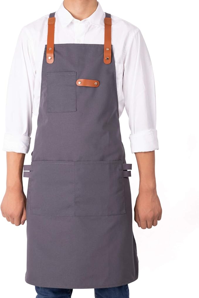 NEOVIVA Canvas Tool Apron for Men and Women with Pockets, Heavy Duty Cross Back Work Apron for Shop BBQ Woodworking