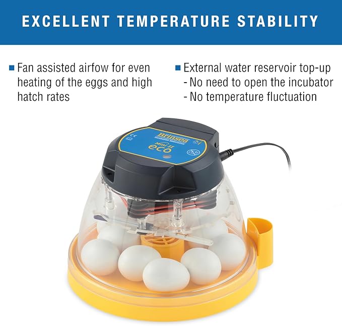 Brinsea Mini II Eco Manual Egg Incubator with External Water Top-Up, Fan Assisted Air Circulation for Hatching 10 Chicken, Duck, or Other Eggs, Ideal for Beginners