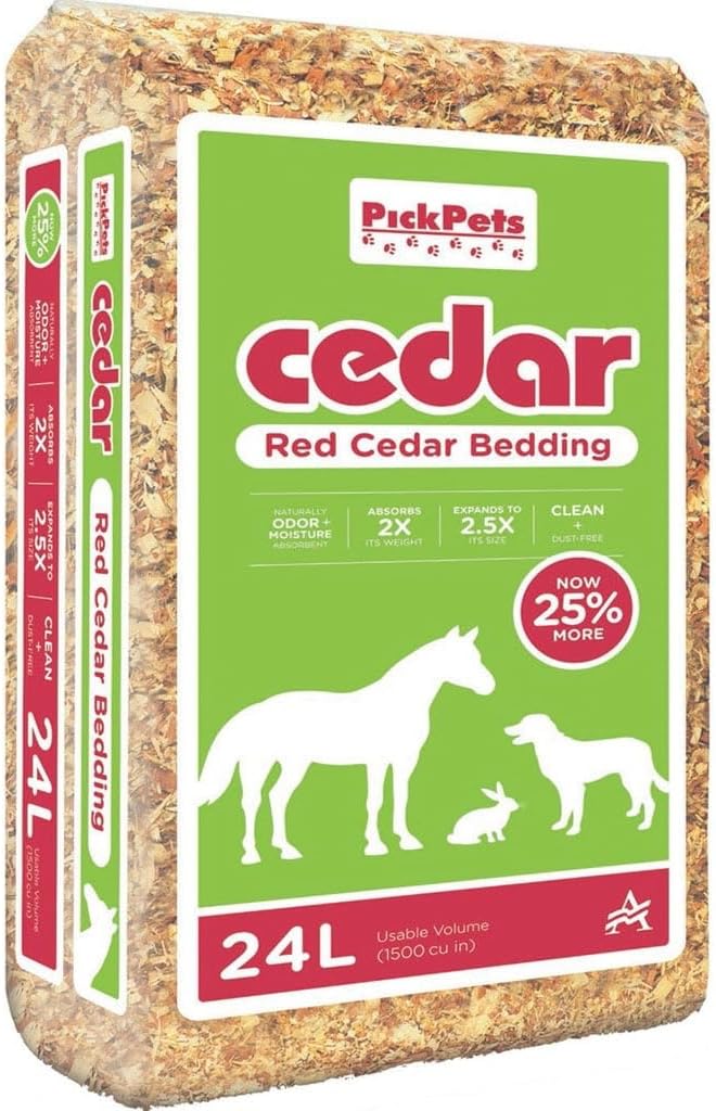 Pick Pets Red Cedar Bedding for Dogs, Rabbits and Horses | 100% Pet-Safe Material | All-Natural | Zero Artificial or Unsafe Chemicals, 24L (2 Pack)