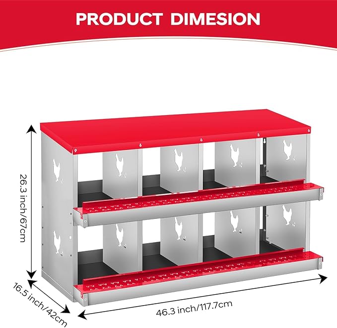 Chicken Nesting Box, 6/8/10 Compartment Metal Nesting Box,Wall Mount Chicken Nesting Boxes for Laying Eggs,Easy Egg Collection,6 Room Nest Boxes for Chickens