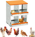 4-Hole Chicken Nesting Box, Large Ventilated Galvanized Steel Laying Box with Compartments, Wall-Mounted, Easy Egg Collection & Cleaning, Roll Away Nest Box for Coop - Orange