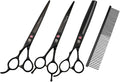 Purple Dragon 7.0" Left Handed Dog Grooming Hair Cutting Scissor &Curved &Thinning Shear with Bag - for Mancinism Pet Groomer or Family DIY (Black)