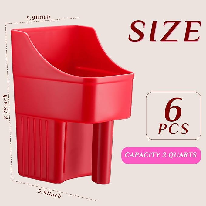 Baderke 6 Pcs Plastic Feed Scoop Enclosed Feed Scoop with Measure Marks Heavy Duty Durable Stackable for Horse Goat Ranchers Livestock Homesteaders Feeding Supplies(Red)