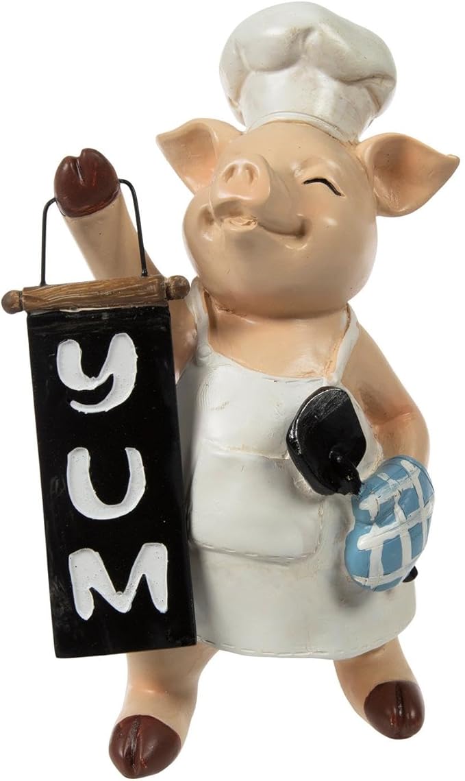 Hobby Lobby Farm Animal Kitchen Figurines, Farmyard Friends, Home Kitchen Coffee Bar Office Decor (Chef Pig Holding Sign)