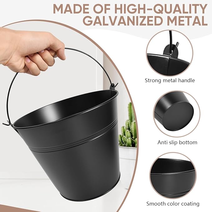 OBTANIM 7 Pack Black Metal Buckets with Handle Galvanized Ice Pails for Plants, Succulents, Party Favors Organizing, Rustic Home Decor or Classrooms Pencil Storage (9.1 x 6.7 inch)