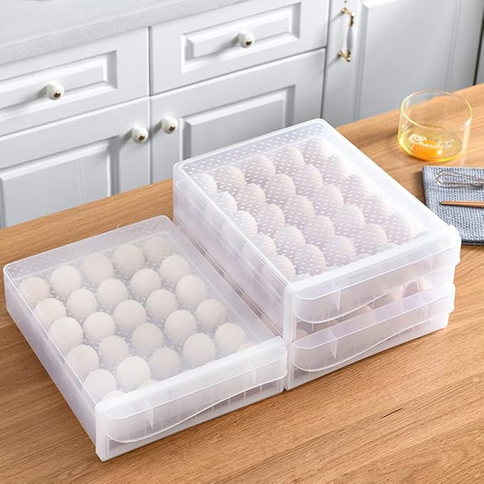 30 Grid Drawer type Egg Holder for Refrigerator, BPA Free Household Egg Fresh Storage Box, Single Layer Chicken Egg Storage Container