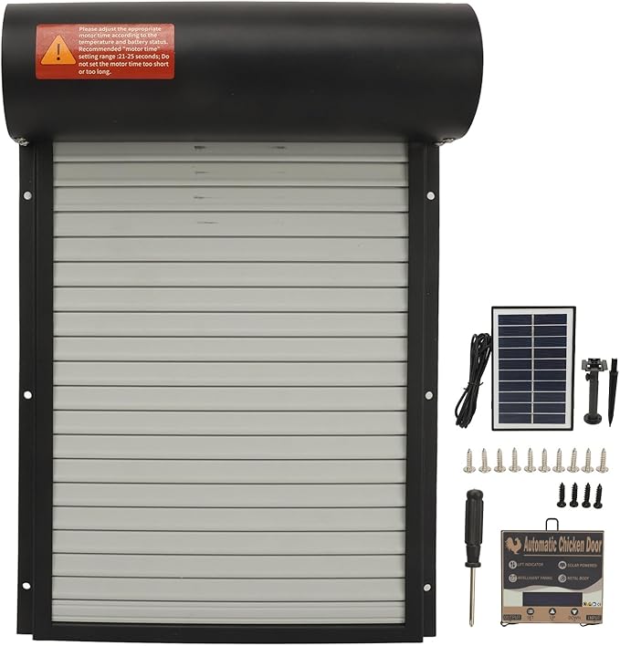 Acouto Automatic Chicken Coop Door Solar Powered Automatic Chicken Coop Door Opener with Timer for Duck Goose Farm Equipment Solar Automatic Chicken Coop Opener with Timer (Black)