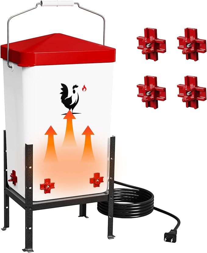 Heated Chicken Waterer, 3.2 Gallon Poultry Water Heater for Winter with 4 Horizontal Nipples, Thermostatically Controlled, 4 Adjustable Heights, Anti-Freezing Watering System for Coop Accessories
