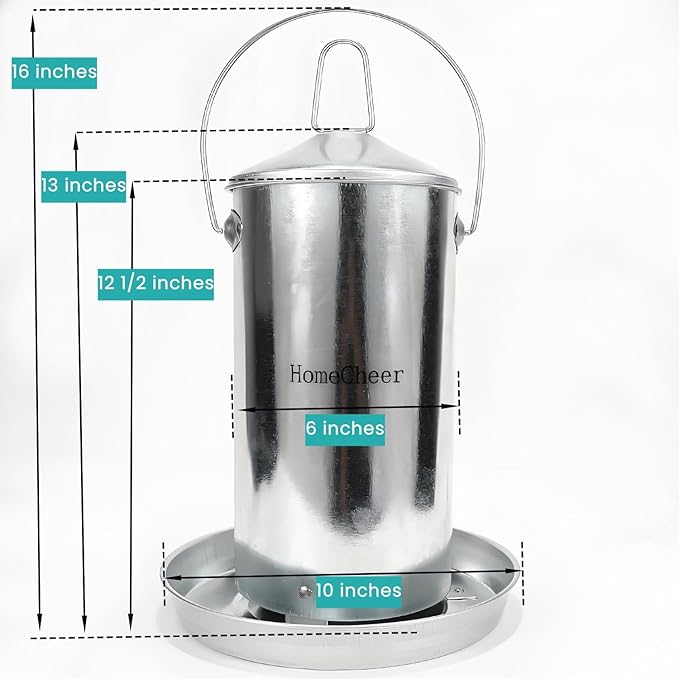 Galvanized Chicken Feeder with Lid - 9 Pounds Capacity - Durable and Rust-Resistant Poultry Feeder for Chickens, Ducks, and Other Poultry HC122 (9 lb)