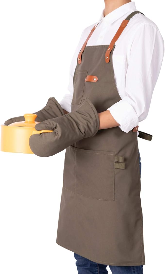 NEOVIVA Canvas Tool Apron for Men and Women with Pockets, Heavy Duty Cross Back Work Apron for Shop BBQ Woodworking