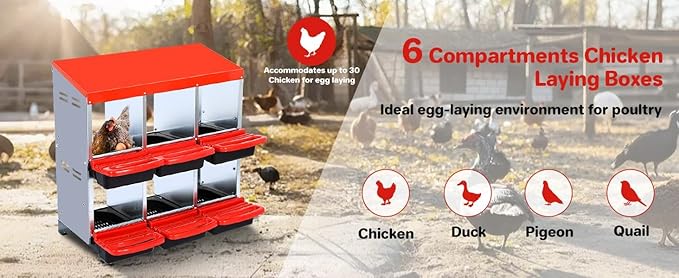 Red 6/8/10-Hole Wall-Mount Chicken Nesting Box with Legs & Roll-Away Design – Easy Egg Collection, Pull-Out Cleaning, Durable Roosting Box for All Chicken Breeds
