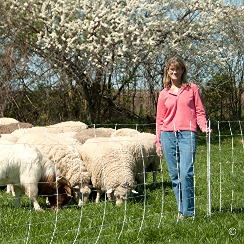 Premier 1 ElectroStop® 42"H x 164'L Portable Electric Fence with Built-in Double Spike Posts for Extra Stability | White/Black Fence for Sheep & Goats