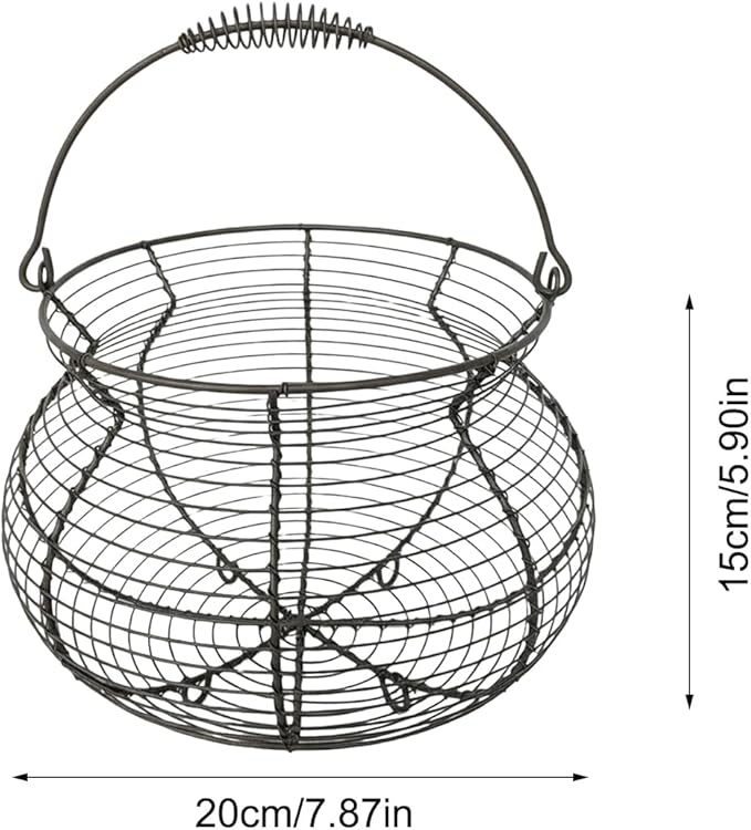 Egg Collecting Basket - Vintage Woven Wire Organizer, Chicken Egg Basket, With Handle Counter Ovum Holder | For Kitchen Counter Farmhouse Garden Harvest Fruit Vegetable Easter Festival