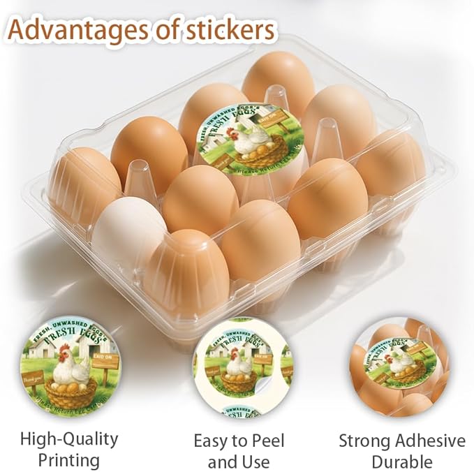 320 Pcs Chicken Egg Carton Labels, 2 Inch Round Colorful Farmhouse Chicken Eggs Handling Stickers Fresh Eggs Packaging Sticker for Box Container Carton Farm Supplies
