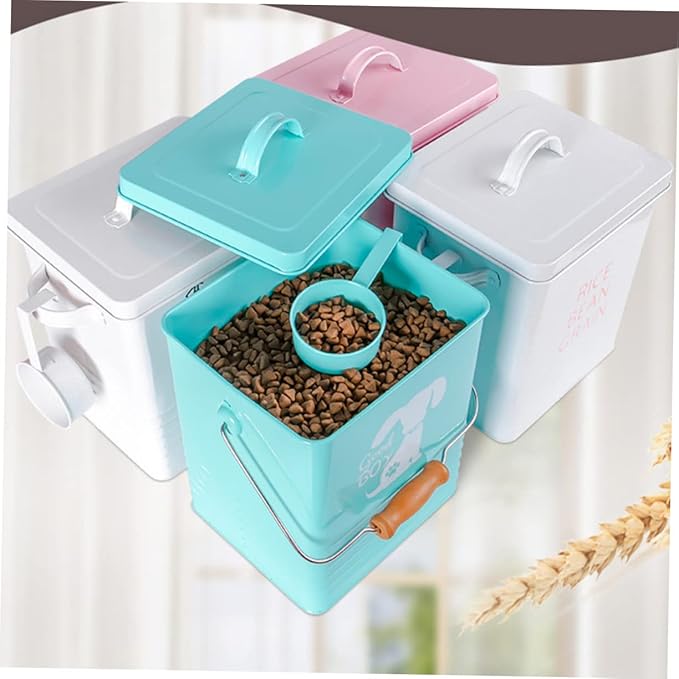GALPADA Pink Metal Pet Food Storage Container Airtight Grain Canister with Spoon for Dogs Cats Durable Galvanized for Kibble Space Saving Design