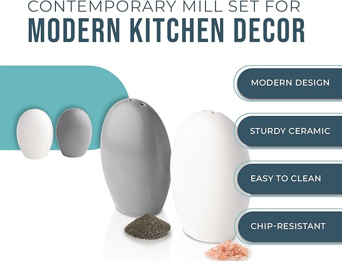Comfify Salt & Pepper Shakers – White & Grey Ceramic – Contemporary Kitchen Decor