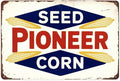 Seed Pioneer Corn Sign Tin Sign Vintage Farmhouse Metal Sign Print Aesthetic for Garden Yard Bar Porch Home Bedroom Kitchen Wall Decor Gift 8 X 12 in