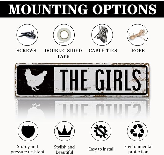 Rustic Farmhouse Style Chicken Coop Sign, Metal Outdoor Chicken House Signs, The Girls Funny Chicken Coop Metal Signs, Retro Iron Tin Sign, Farmhouse Decor, Backyard Hen House Gift 15.8x4 Inch