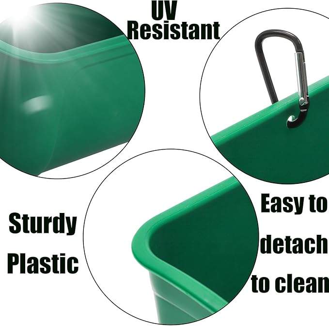 Cedilis 4 Pack Hanging Duck Feeder, Chicken Fence Feed Trough with Clips, Poultry Livestock Food Water Feeding Container for Goat, Goose, Rabbits, Sheep, Each Feeder 2.5 Quarts