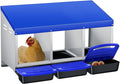 Chicken Nesting Boxes, Metal Rollaway Chicken Nest Box with Rollout Egg Collection, Removable Tray & Nesting Pads, Egg Laying Box for Chicken Coop Hens, Wall Mount or Standing, 3 Compartments, Blue